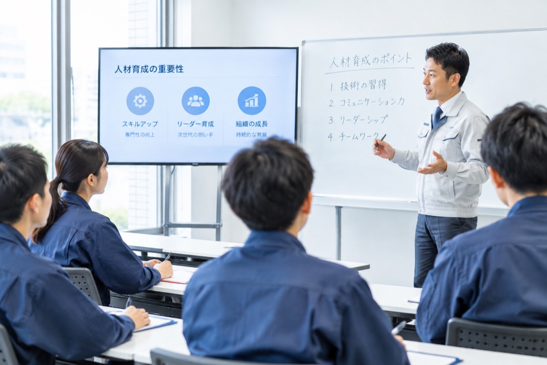 研修で講師の説明を聞く受講者